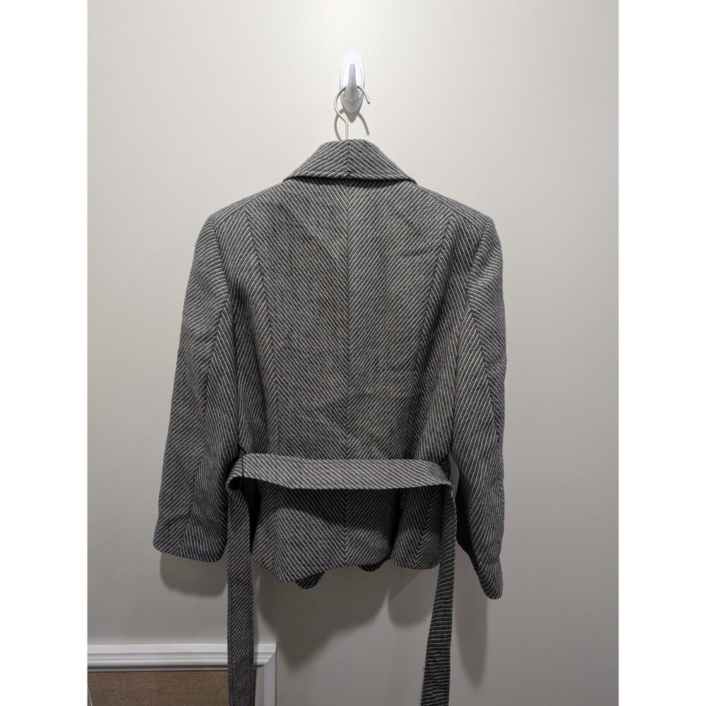 Talbots Petite Blazer 10 Gray 100% Wool Herringbone Jacket Japan Classic Belt - Picture 12 of 16